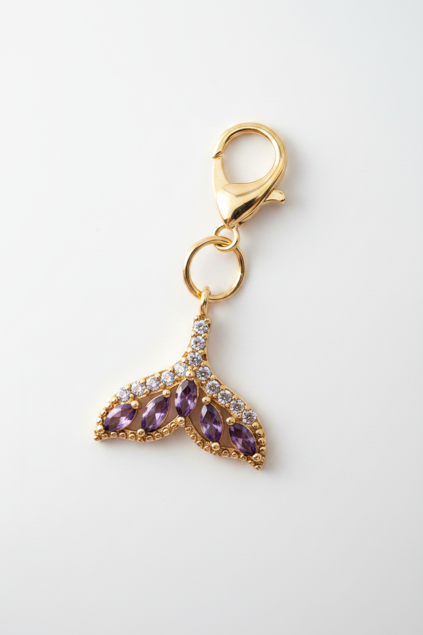 18k Mermaid tail amethyst collar and bracelet charm