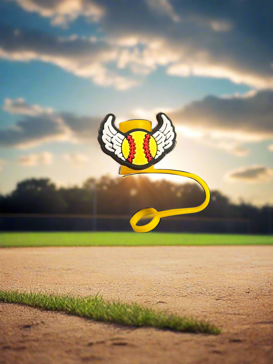 Winged Softball Straw Buddy