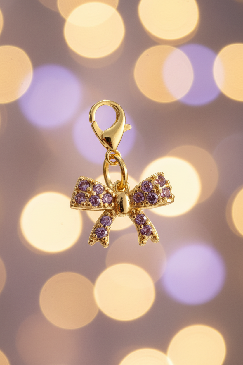 18k amethyst bow charm for collar and bracelet