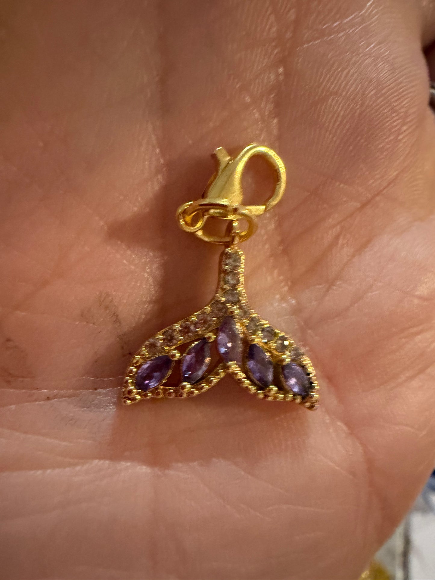 18k Mermaid tail amethyst collar and bracelet charm